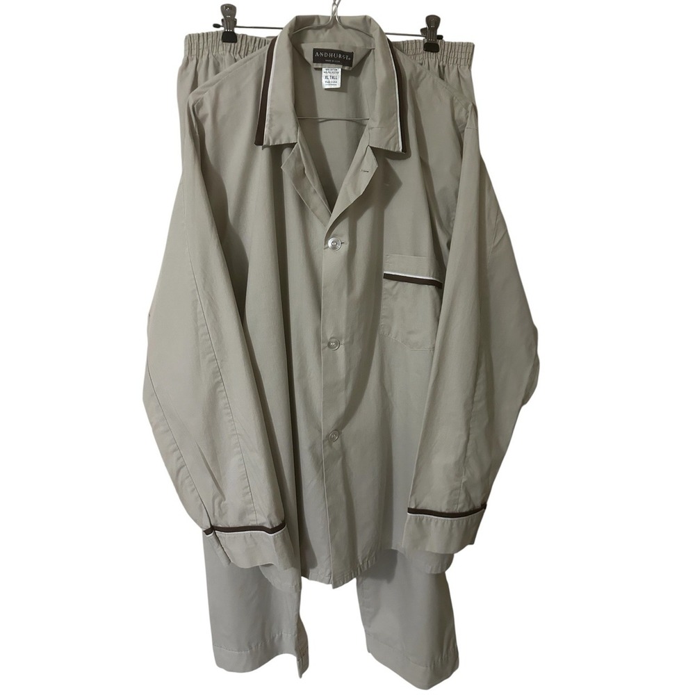 ANDHURST Lightweight Pajamas 2 Button L/S Top Stretch Snap Pants Mens XL TALL - Picture 2 of 9
